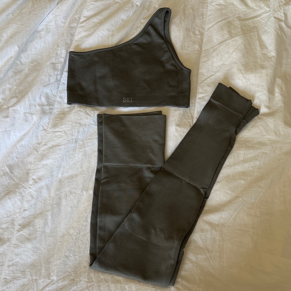 SET Active Grey Ribbed One-Shoulder Active Set XS/S